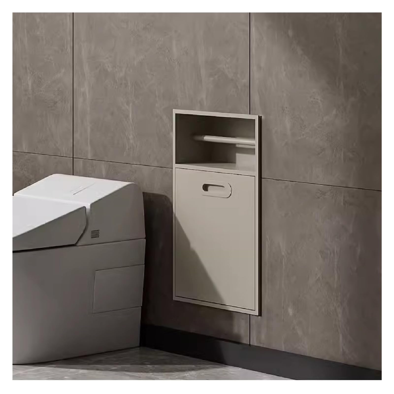 GLJTUO Modern Stainless Steel Toilet Paper Holder with Built-in Trash Bin, Sk Design for Bathroom & Kitchen, Easy Installat, Slish Black, 50x30x14 cm,Albicocca-50x30x14cm