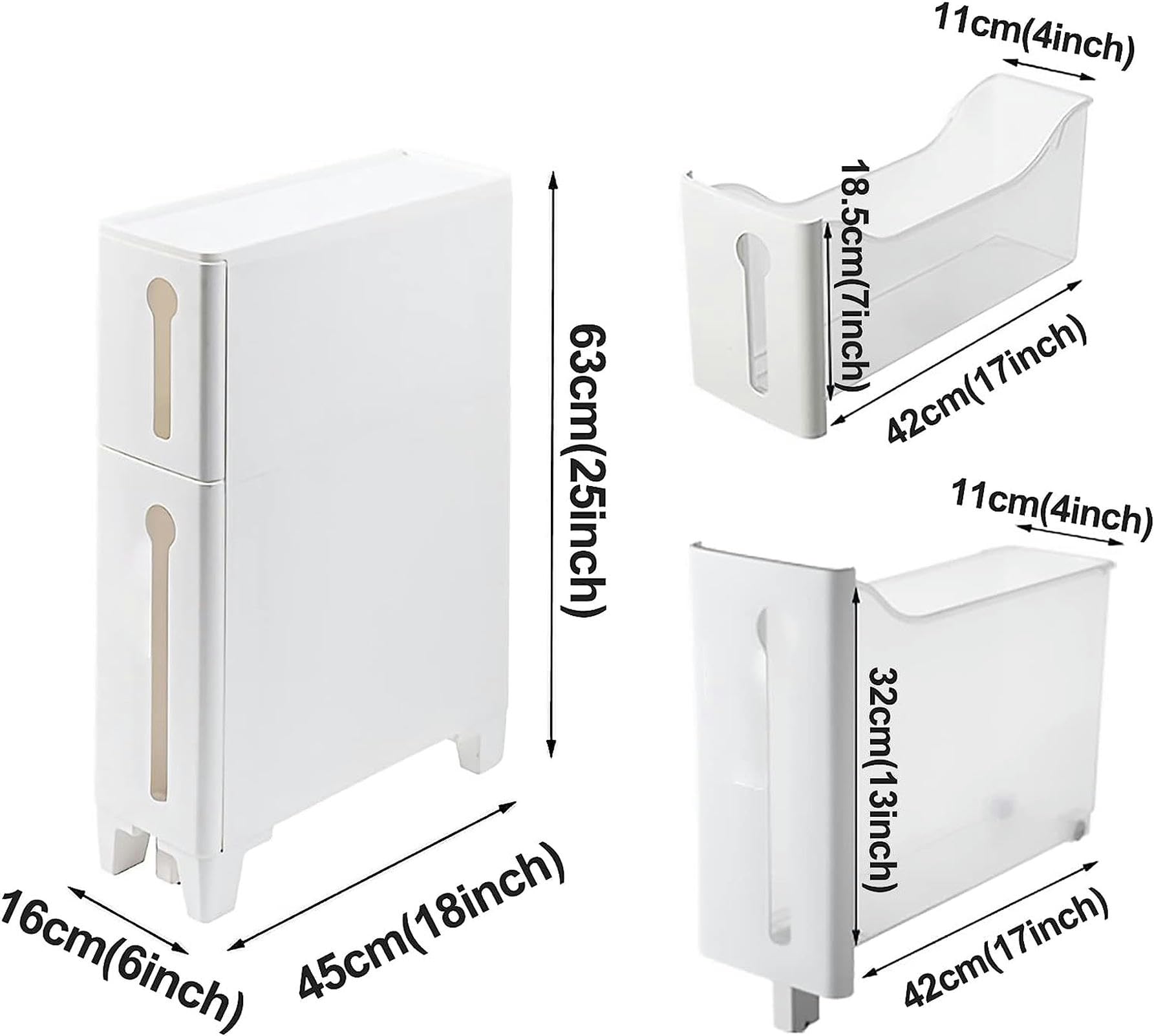 Cassettiera sottile con 4 cassetti e 2 rotelle, armadio da bagno stretto per piccoli spazi