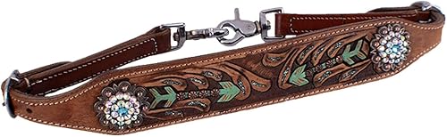 Showman - Correa de piel pintada a mano con diseño de flecha color turquesa y marrón