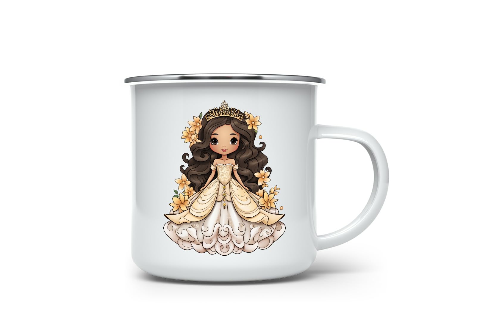 MAXIKIWI - Durable Enamel Coffee or Tea Camping Mug for Indoor Outdoor Use - Cute Princess - 350ml