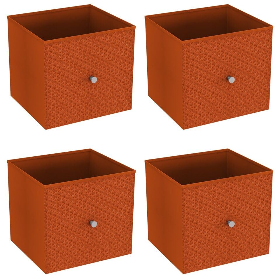 URBNLIVING Set of 1/4/6 Foldable 27cm Woven Fabric Storage Cube Box Drawer Insert Basket with Handle - Multi Colourful Collapsible Toy Arts & Crafts Bins, Durable and Lightweight for Home Office