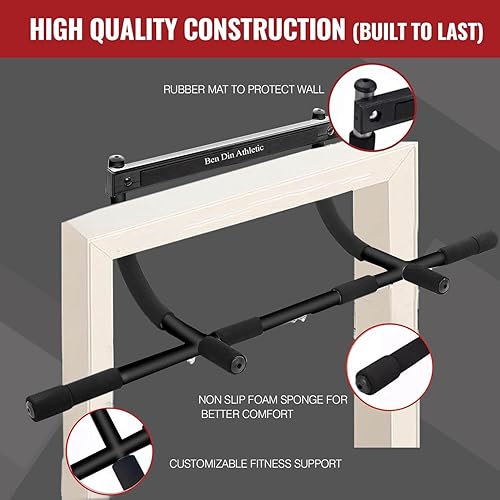 Miniatura 2 de Ben Din Barra de dominadas para puerta Barra de entrenamiento de acero resistente para la parte superior del cuerpo Barra de dominadas de