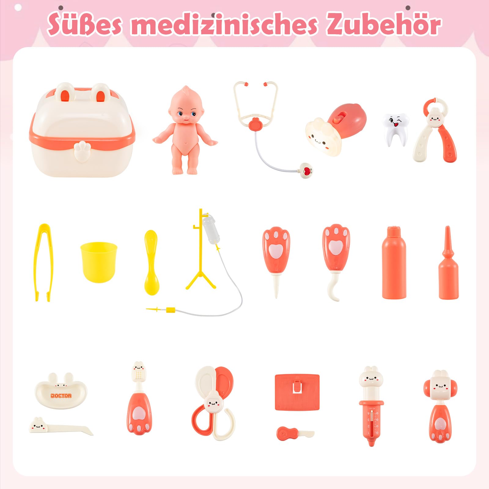 COSTWAY Krankenhaus Spielzeug Kinder, Arztkoffer mit Tafel & klappbarer Tischplatte, medizinisches Spielset inkl. Stethoskop, Tierwaage usw. , Tierarzt Doktor-Spiezeug für Kinder ab 3 Jahren (Rosa)