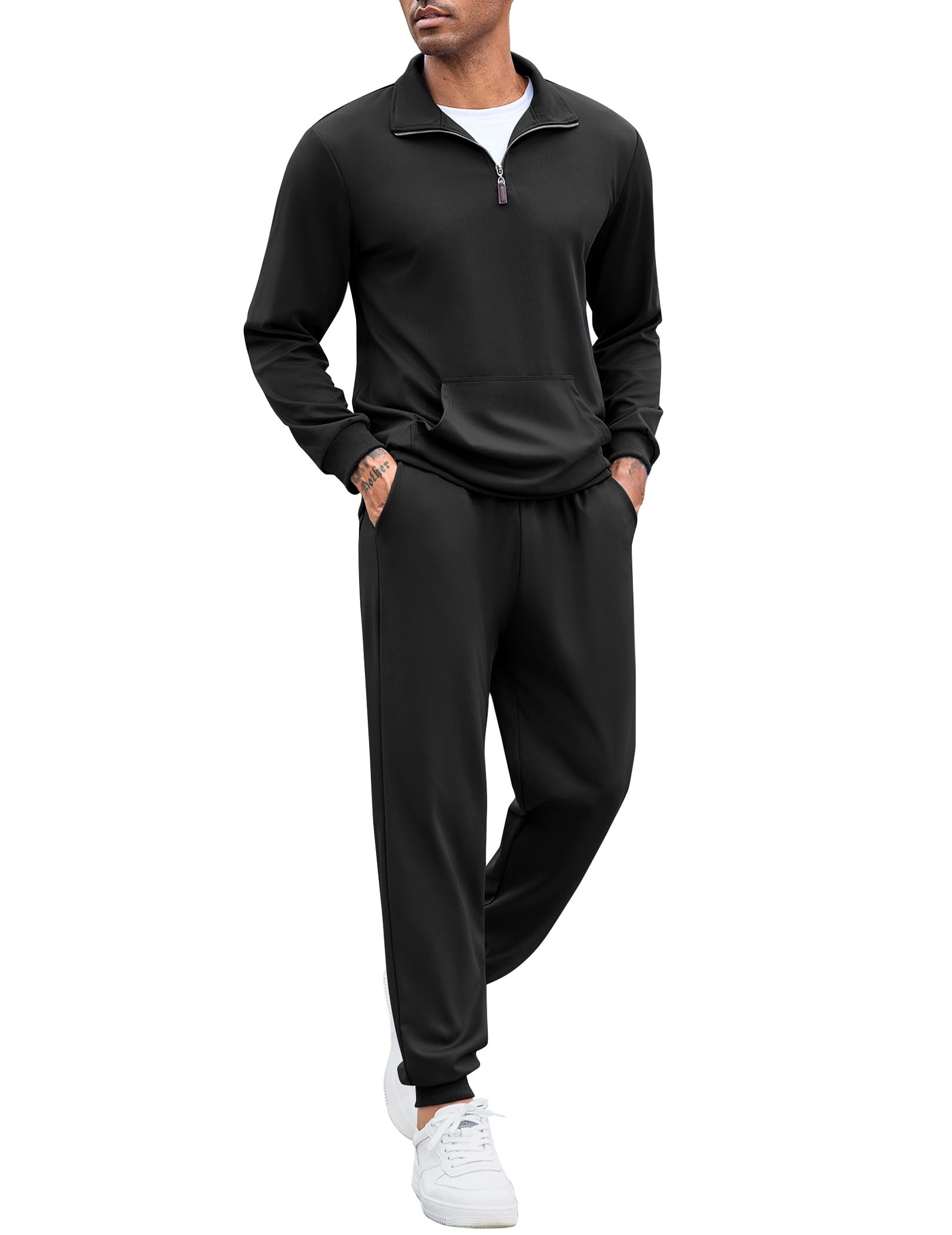 COOFANDY Tuta da uomo in 2 pezzi, con cerniera a un quarto, casual, atletica, corsa, jogging