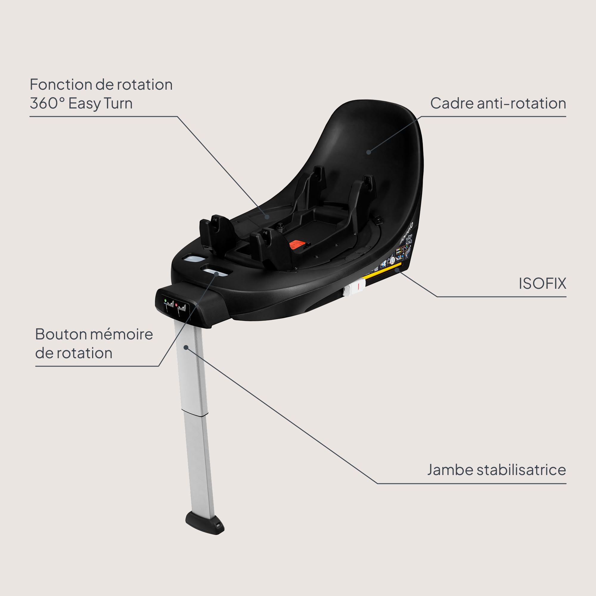 Lionelo Moxie Plus i-Size Base ISOFIX Pivotante 360 Pour Siège Auto Moxie i-Size (Et Next) Jambe De Force, Indicateur De Bonne Installation, Rotation À Une Main