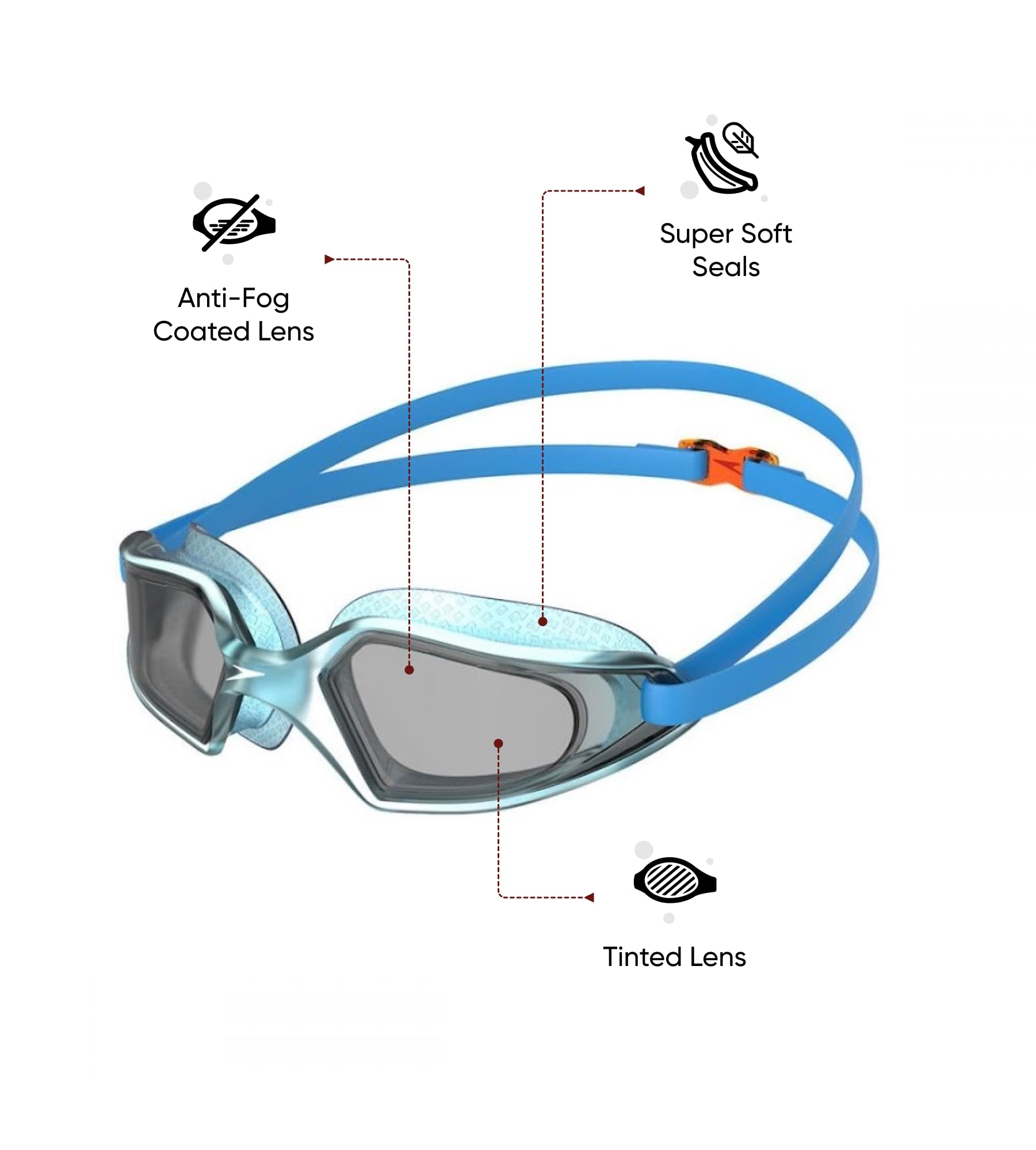 Speedo Junior Hydropulse gogle pływackie | wygodne dopasowanie | regulowana konstrukcja | przeciwmgielne | zapobiegające wyciekom, basen niebieski/mango/lekki dym, jeden rozmiar