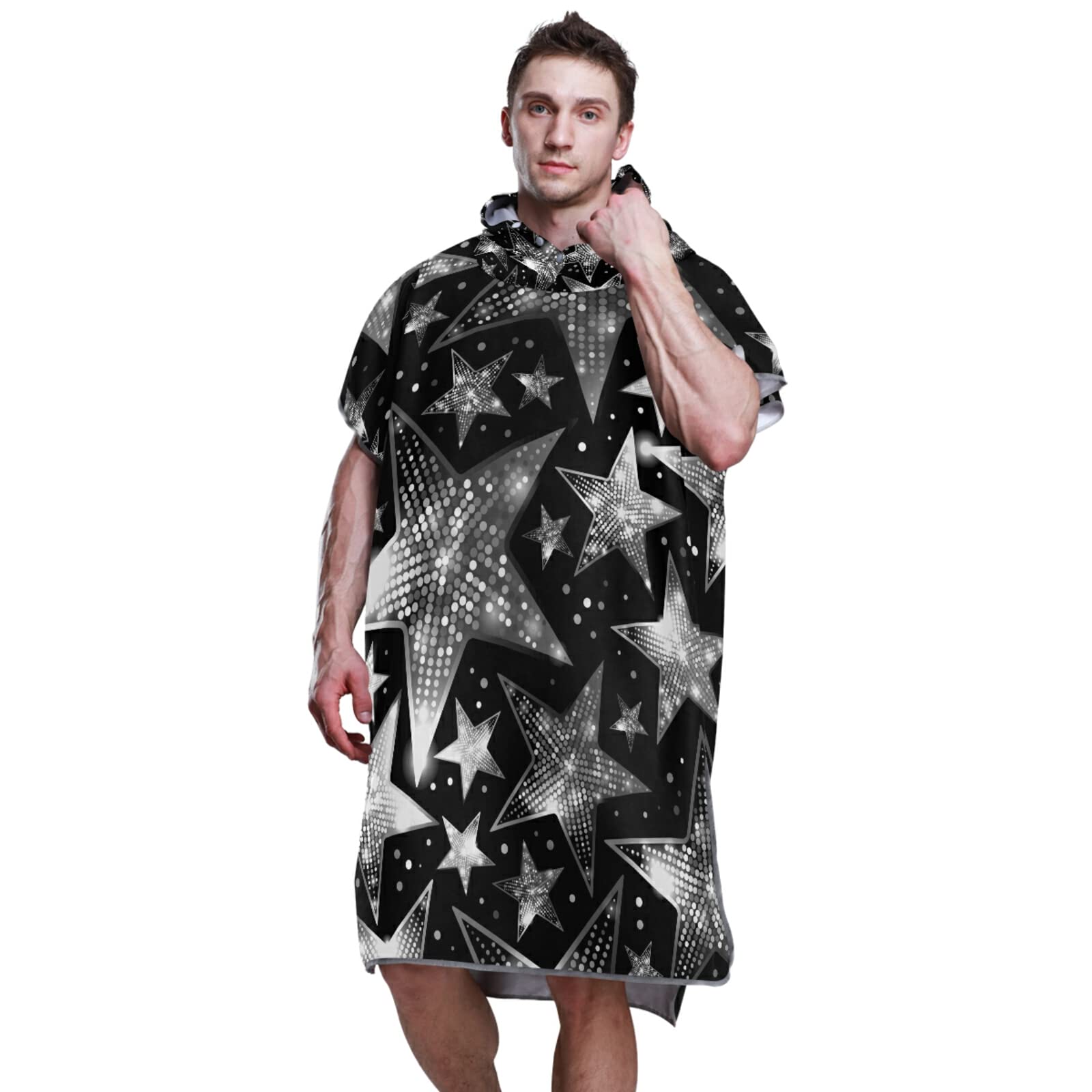 Poncho de surf noir avec capuche et poche, séchage rapide, en microfibre pour bain, plage, extérieur