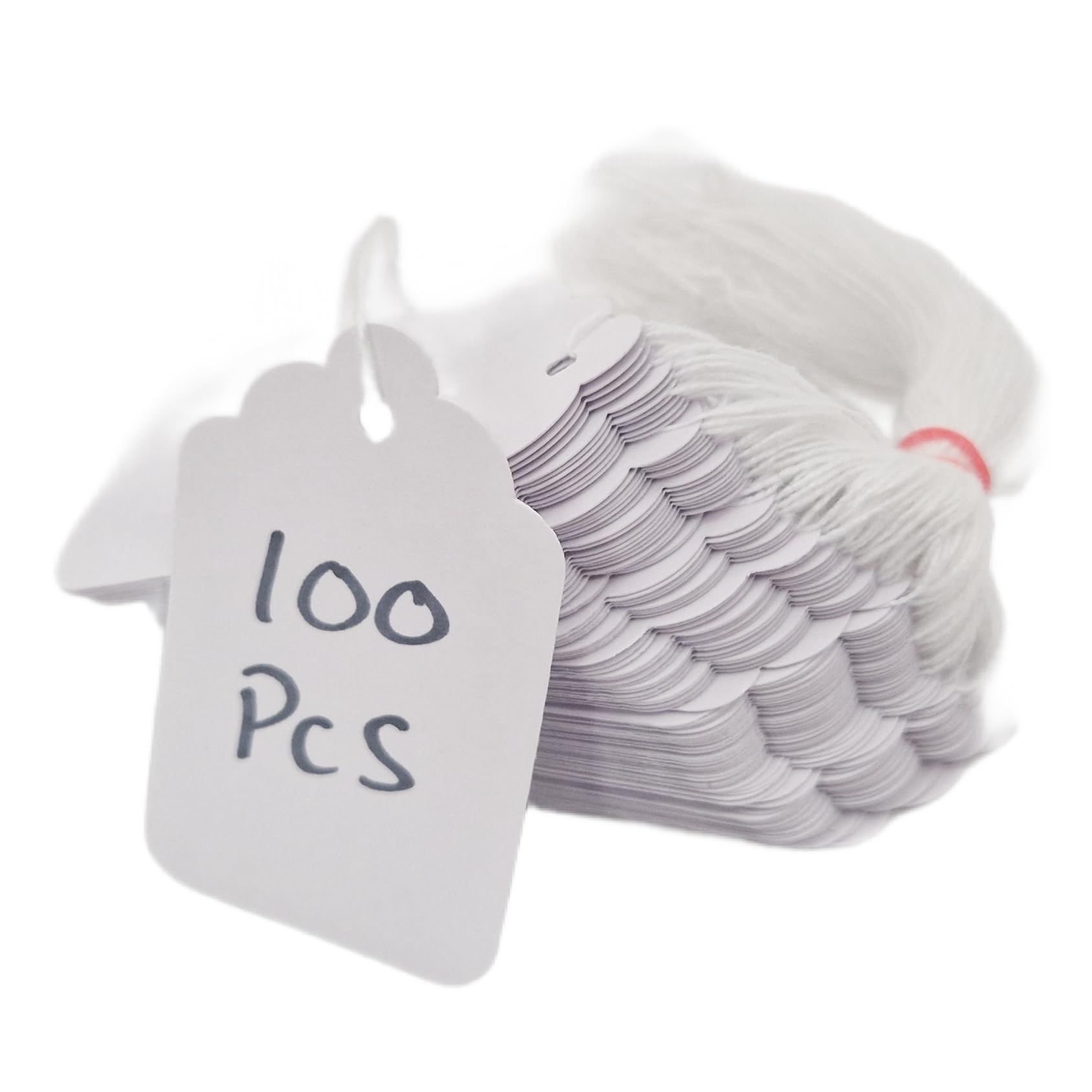 Swift Strung Tags White Card Clothing Parcel Label String Hanging Gift Swing Tickets Kraft Hang Price Labelling 84mm x 52mm (Pack of 100)