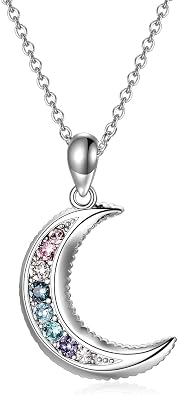 AOBOCO Sterling Silver Crescent Moon Necklace for Women, Gorgeous Multicolor Moon Pendant Embellished with Crystals from Austria, Anniversary Birthday Moon Jewelry Gifts for Lovely Ladies