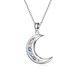 AOBOCO Sterling Silver Crescent Moon Necklace for Women, Gorgeous Multicolor Moon Pendant Embellished with Crystals from Austria, Anniversary Birthday Moon Jewelry Gifts for Lovely Ladies