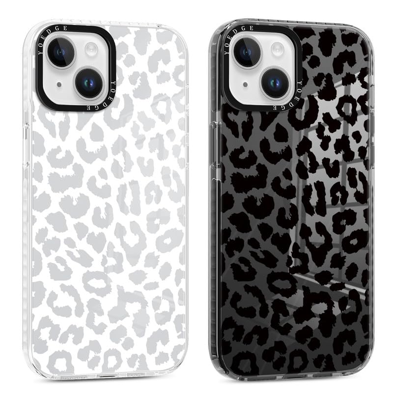 Yoedge 2 Pezzi Cover per iPhone 14 / iPhone 13 6,1", Ultra Sottile Trasparente Morbida TPU Custodia in Silicone Antiurto Protettiva Case con Aesthetic Disegni per Donne per iPhone 13,Stampa Leopardata - 1