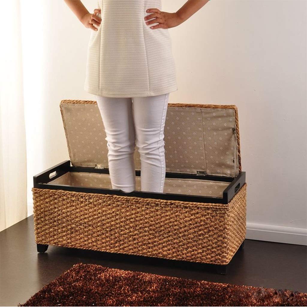 Étagère à chaussures avec grand banc tressé en vigne et coffre