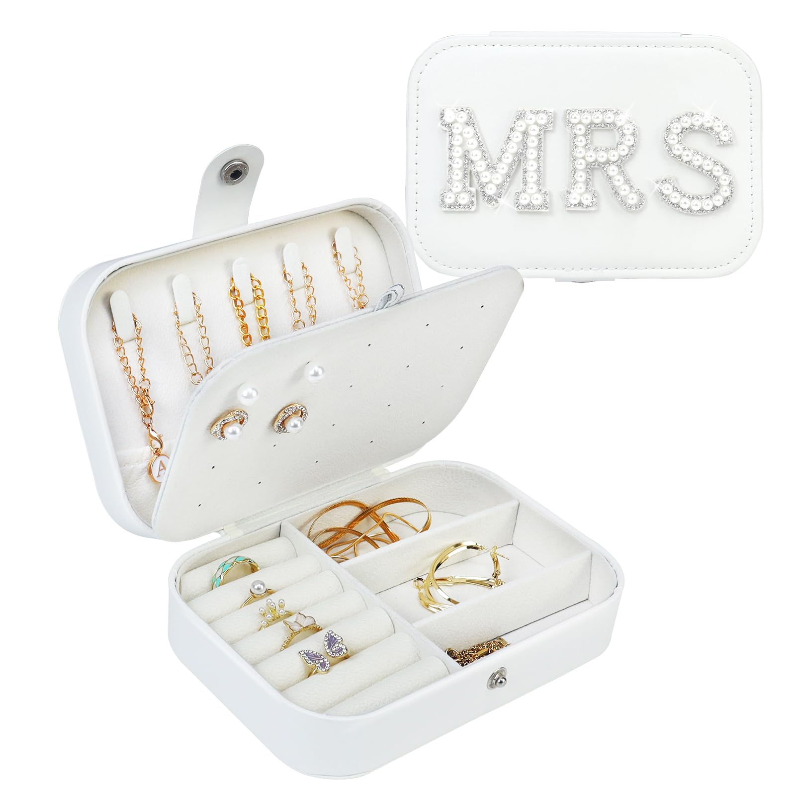 Fmeida MRS Travel Jewelry Case Small Jewelry Box Jewelry Organizer Travel Accessories for Bride, Bachelorette Party Bridal Shower Engagement Wedding Gift