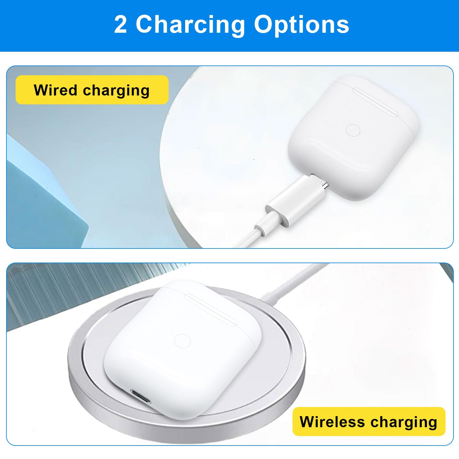 Funda de carga inalámbrica compatible con Air-Pods 1 y 2, funda de carga inalámbrica, repuesto original