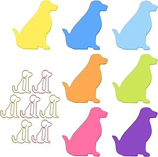 Molain Cute Dog Sticky Notes with Paper Clips, Cartoon Animal Self-Stick Notes Index Tabs Dog Shape Markers Flags Memo Pads 7 Pack 210 Sheets