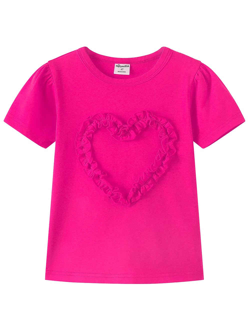 Noomelfish Girls Ruffle Heart T-Shirts Cute Short Sleeve Tee Tops (3-12 Years)