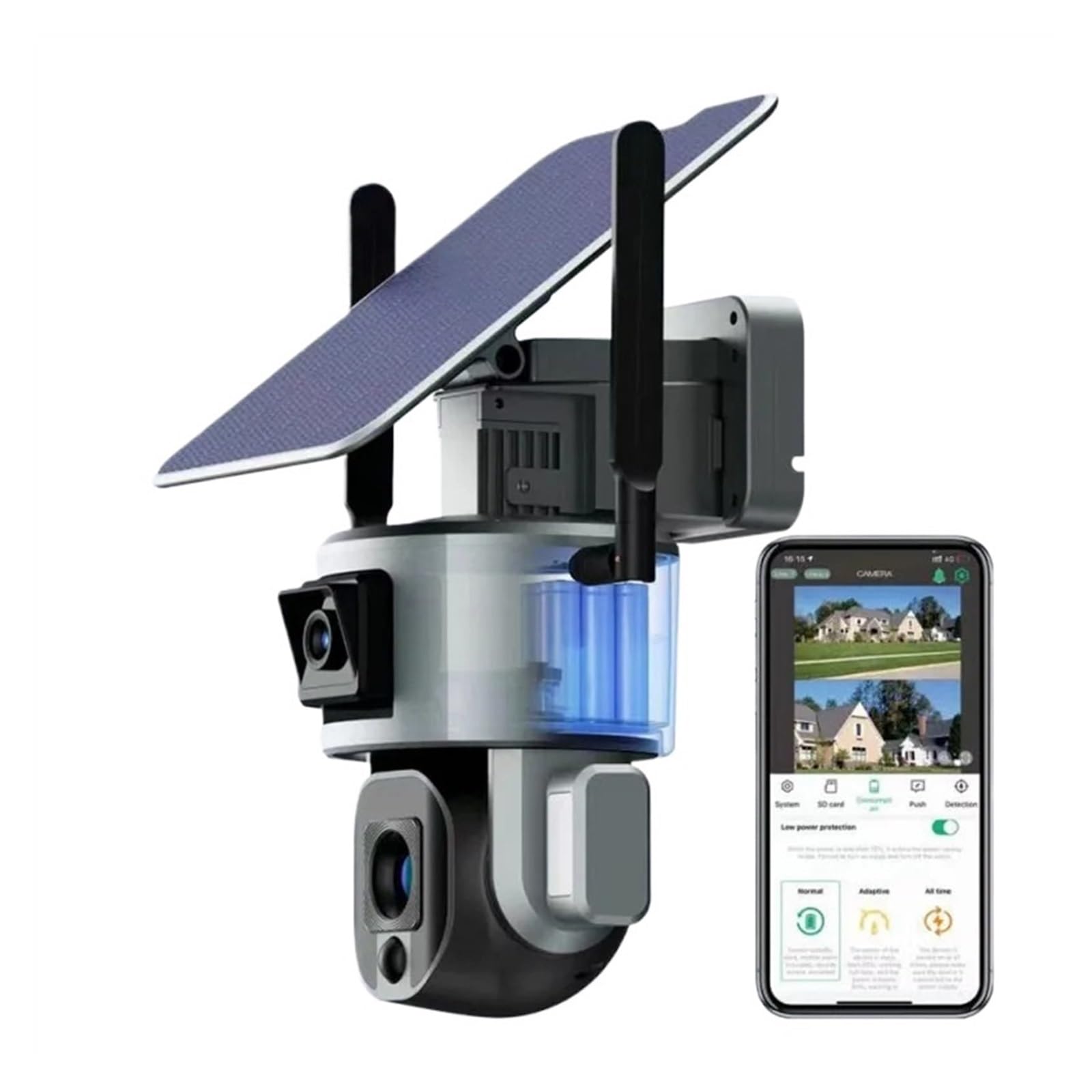 Telecamera di Sorveglianza, Telecamera solare 8MP 4G wireless 4K Doppia lente 4X 10X Pannello Rilevazione umana PTZ di sorveglianza Esterna
