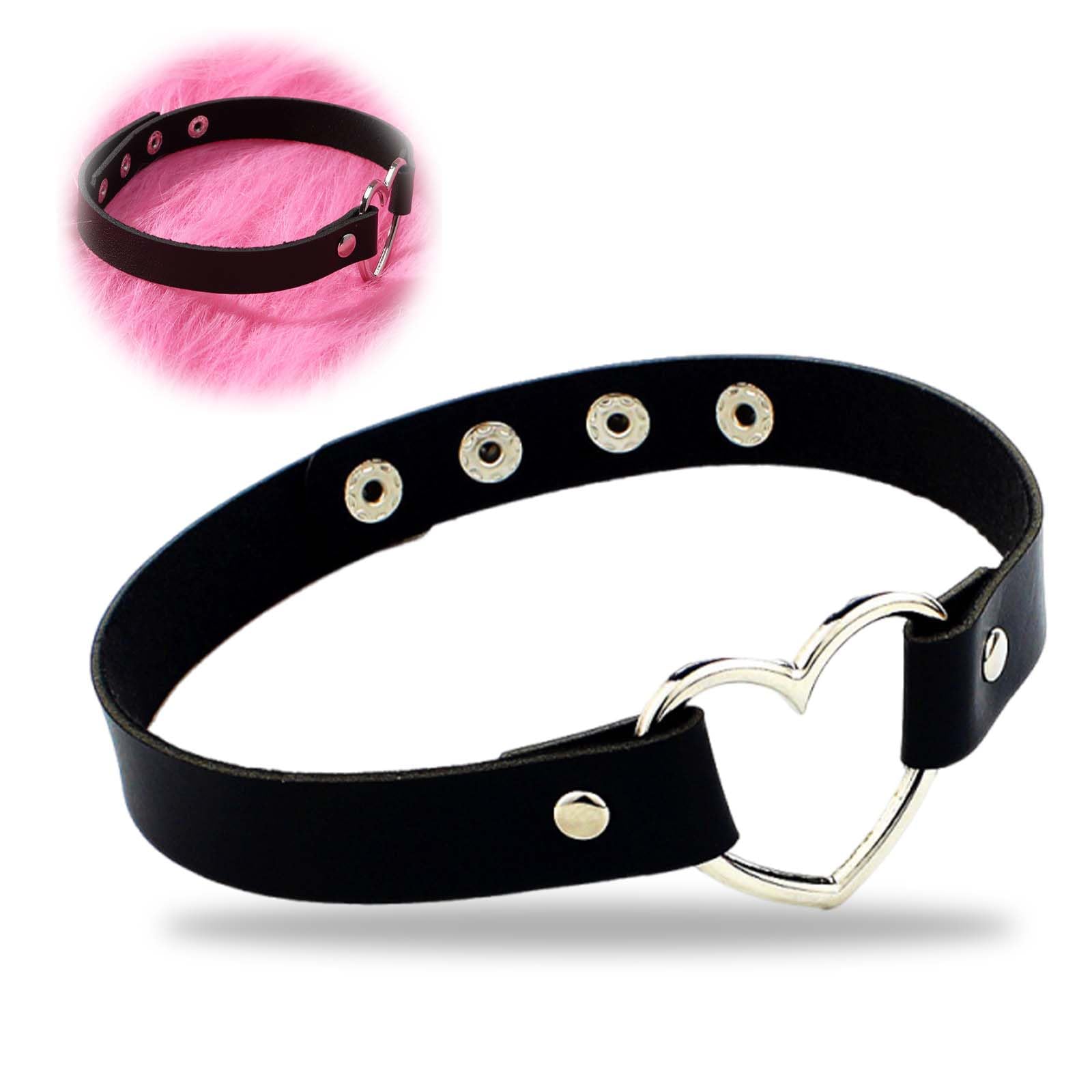 Biżuteria punkowa choker w kształcie serca, styl punk, gotycka skóra PU, naszyjnik z możliwością regulacji, elegancki naszyjnik, naszyjnik typu choker, czarny, stop z zapięciem dla kobiet i mężczyzn,
