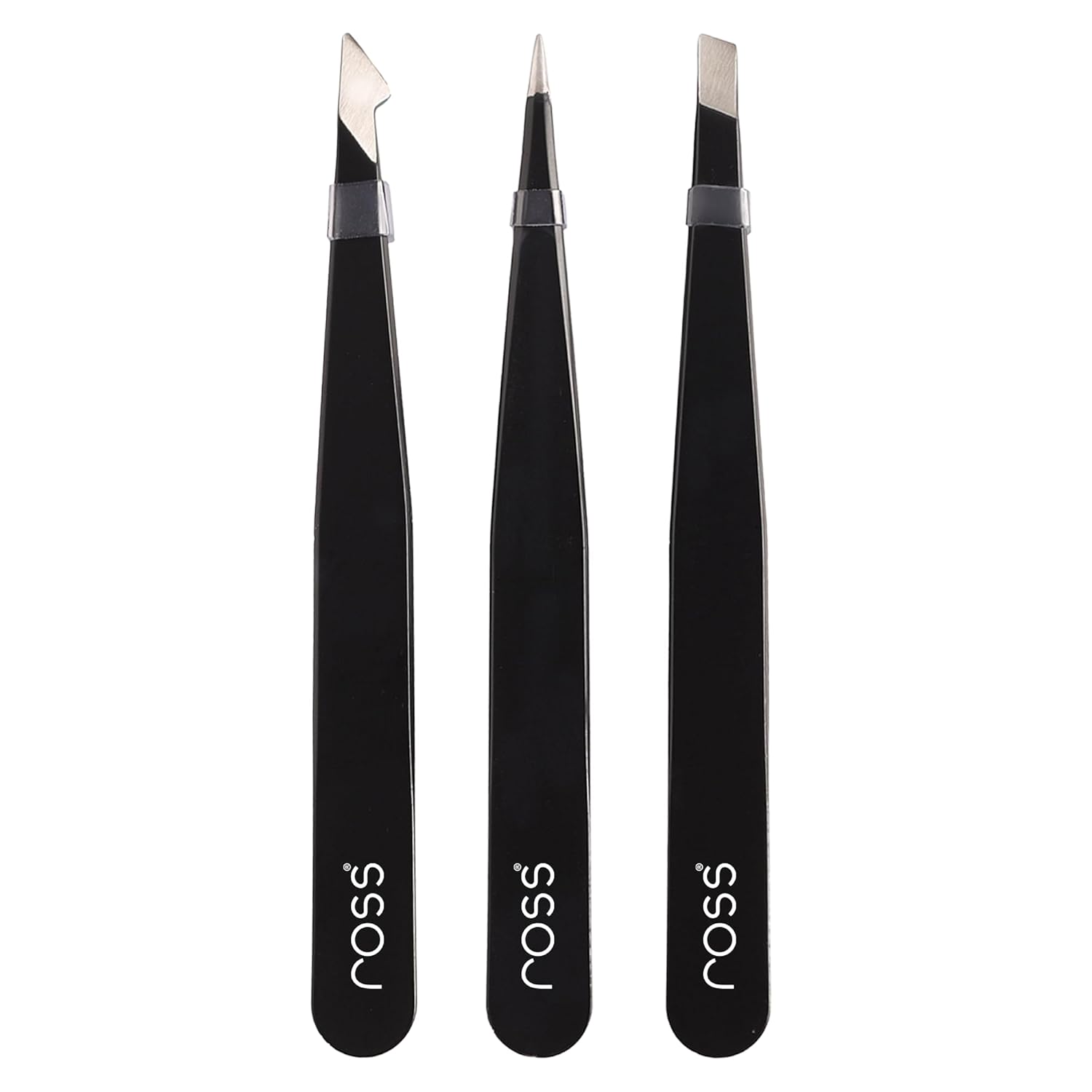 Ross 3PCS Precision Tweezers Set – Stainless Steel Slant, Pointed & Curved Tips – Professional Kit for Eyebrow Shaping, Facial Hair, Ingrown Hair & Splinter Removal, Craft & Beauty Use – Black Finish Ross 3PCS Precision Tweezers Set – Stainless Steel Slant, Pointed & Curved Tips – Professional Kit for Eyebrow Shaping, Facial Hair, Ingrown Hair & Splinter Removal, Craft & Beauty Use – Black Finish
