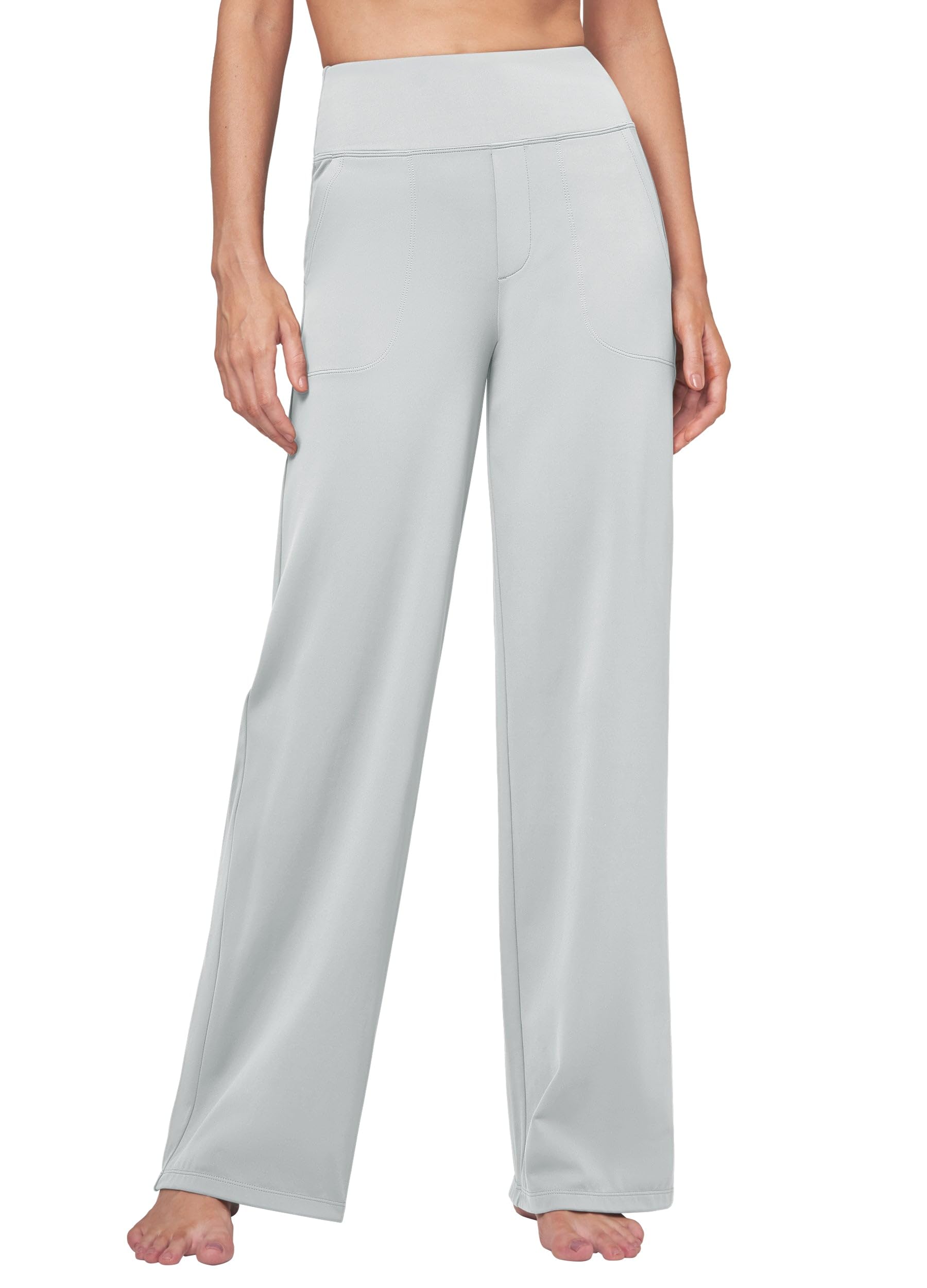 Willit Pantalones de yoga para mujer, de pierna ancha, pantalones de trabajo, elásticos, casuales, pantalones con bolsillos, cintura alta, 71 cm, 76 cm, 81 cm