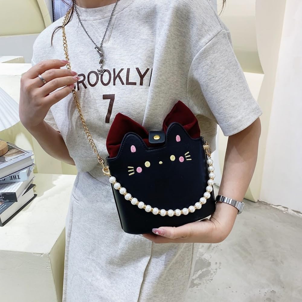 Cute Cat Single Shoulder Crossbody Bag Pearl Handheld Mini Purse Y2k Aesthetic Cute Single Shoulder Crossbody Bag