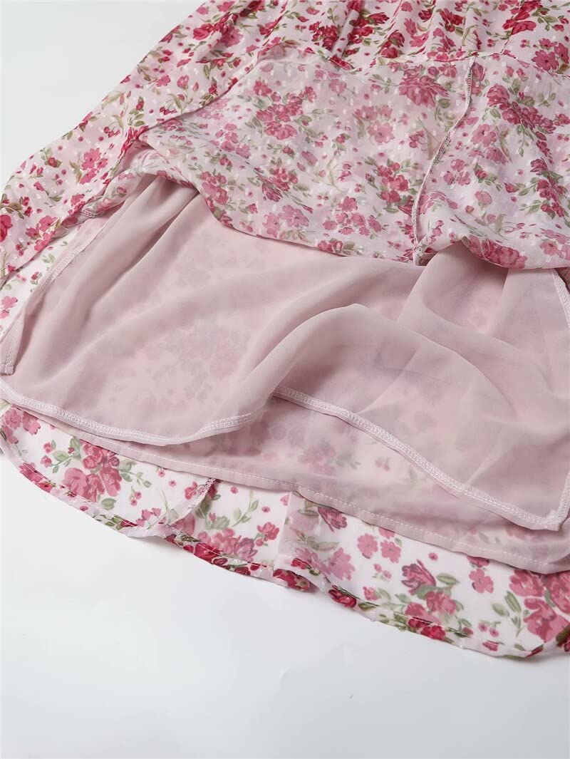 WQZYY&ASDCD Falda De Tubo Dulces Faldas con Estampado Floral Rosa para Mujer, Falda De Gasa con Borlas Y Lazo A La Moda para Mujer, Faldas Sueltas hasta Los Tobillos Elegantes para Mujer