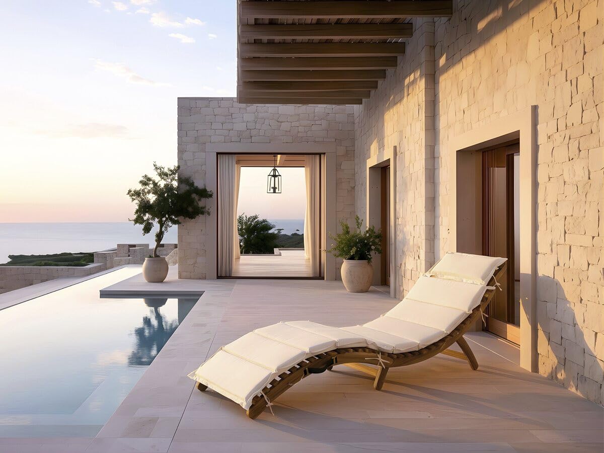 Bain de soleil en bois avec coussins inclus "Jakarta" - Beige