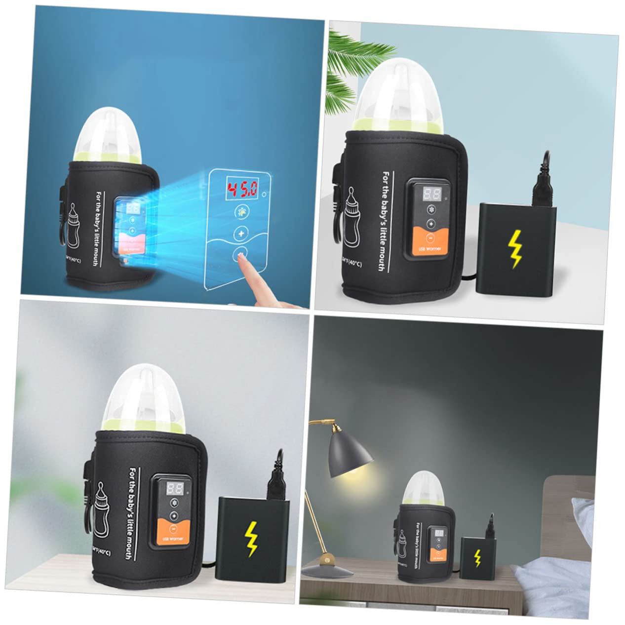 Tragbarer Flaschenwärmer für Unterwegs, USB Betrieben, Schwarz