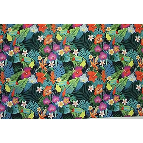 Parrot Tiger Flamingo Zebra Butterfly Peacock Design for Curtain Upholstery Digital Print 140cm Wide Sold by The metre (Black Parrot, Per Metre) Cover