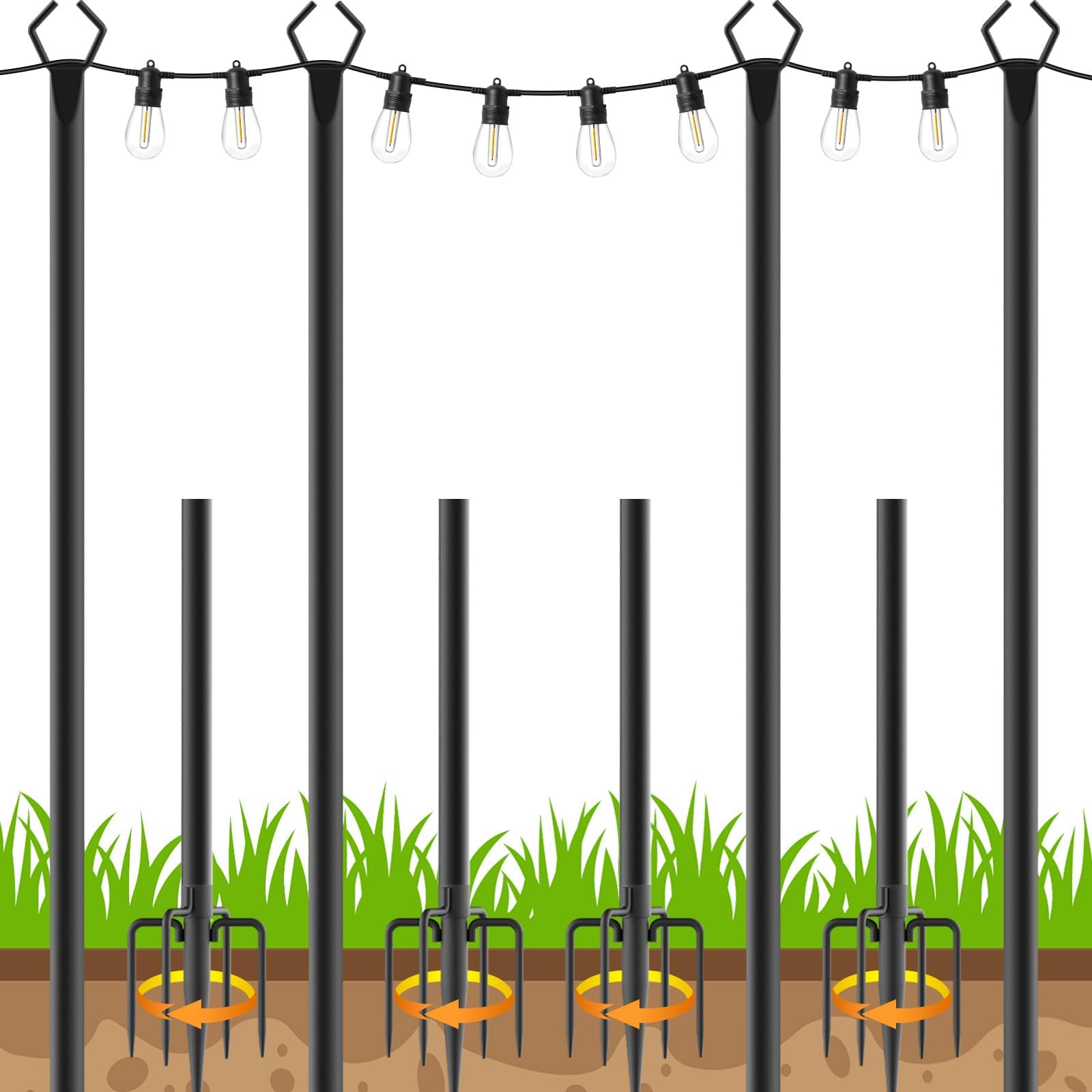 4 Pack 10 FT String Light Poles,Metal with Fork Lights Poles for Outdoor String Light, Rustproof Heavy Duty for Outside Garden,Patio,Wedding,Backyard,Deck,Party 4Pa10FT
