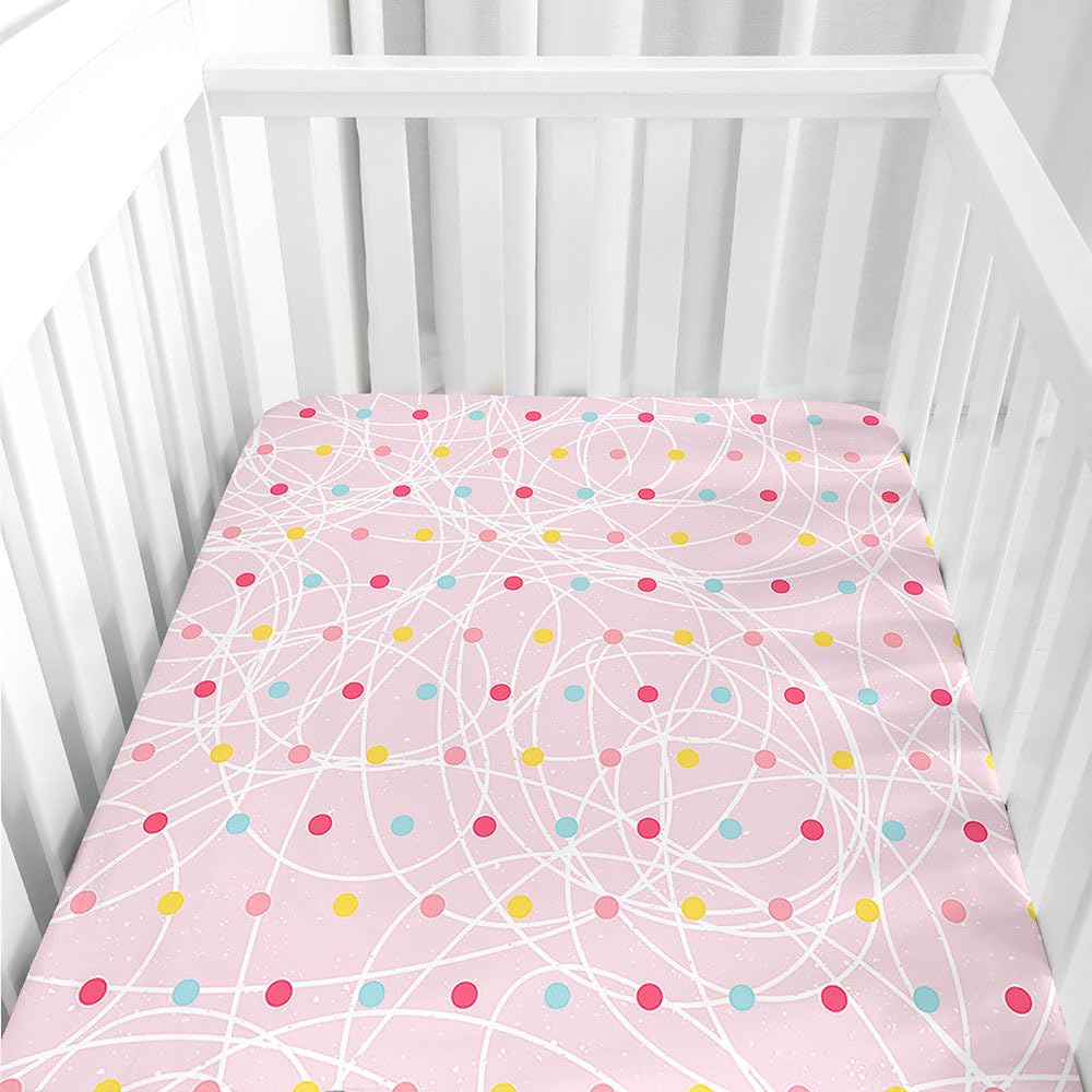 Hiseng Microfiber Crib Sheets, Cot Bed Sheets Polka Dots Pattern Cot Fitted Sheets Bassinet Mattress, Soft and Comfortable Toddler Bed Sheets for Boys, Girls (Abstract,60x120cm)