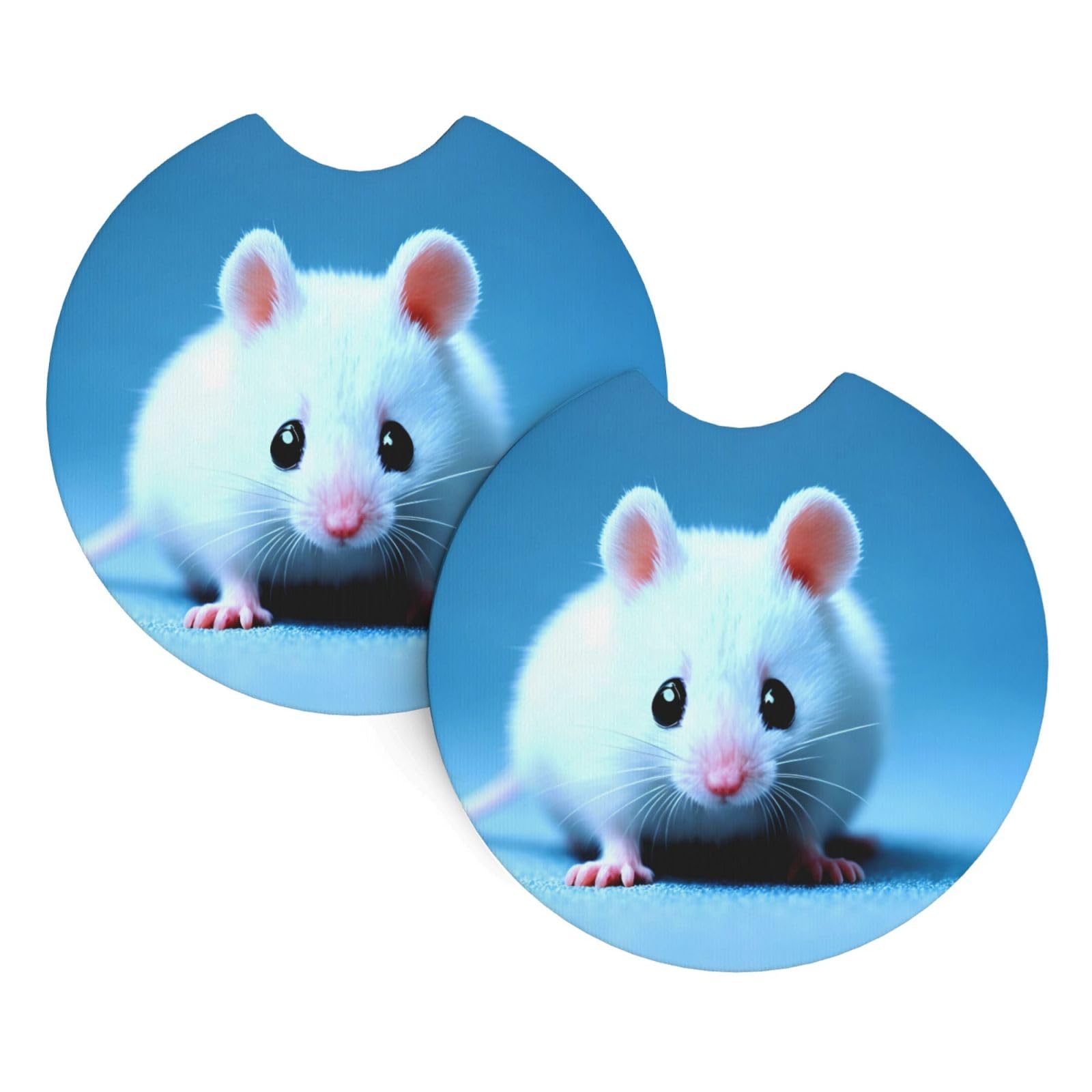 Cute mice Printing Car Coasters 2 Pack - Durable Waterproof, Odorless, Easy to- Interior Car Accessories for Women and Menon