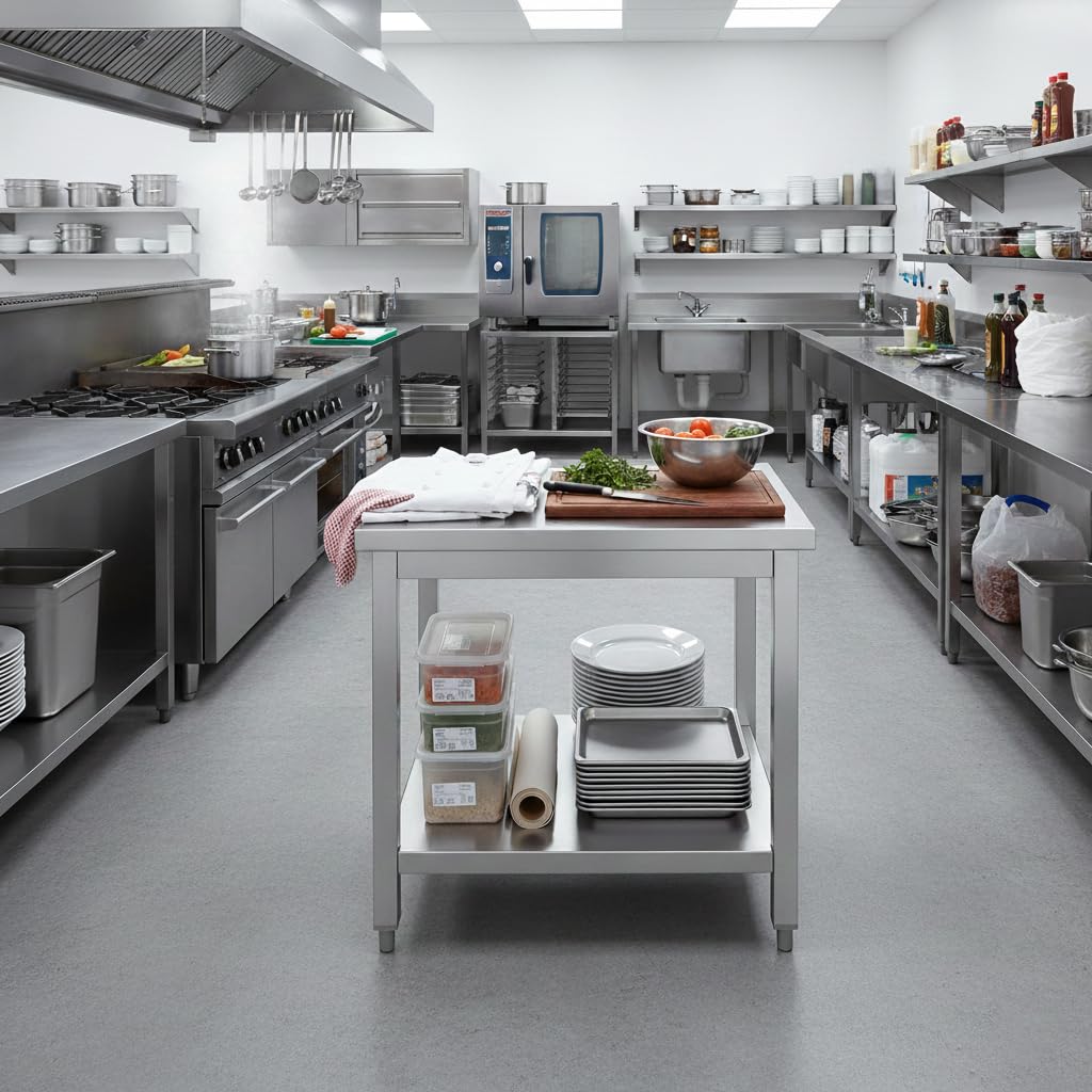 Générique Table INOX Centrale Professionnelle – 600 × 700 mm – Étagère Basse – Hauteur 850 mm