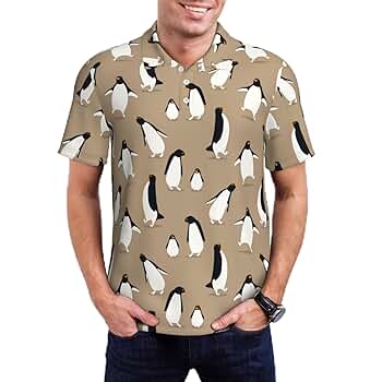 Mosytuky Lovely Penguin Pattern Polo Shirts for Men Dry Fit