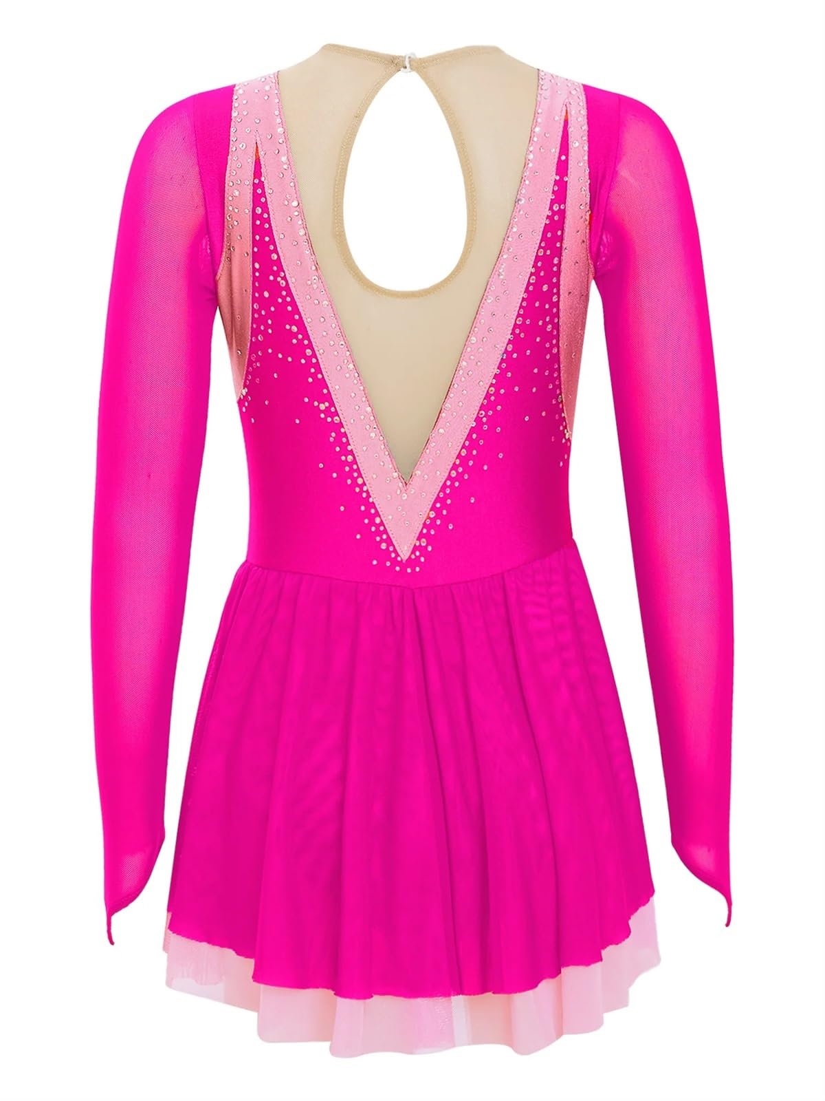 Gymnastikanzug Mädchen Ballett-Tanzkleid, Rhythmische Gymnastik, Trikot, Tutu, Kleider, Langarm, Strass, Eiskunstlauf, Tanzbekleidung(Red A,16)