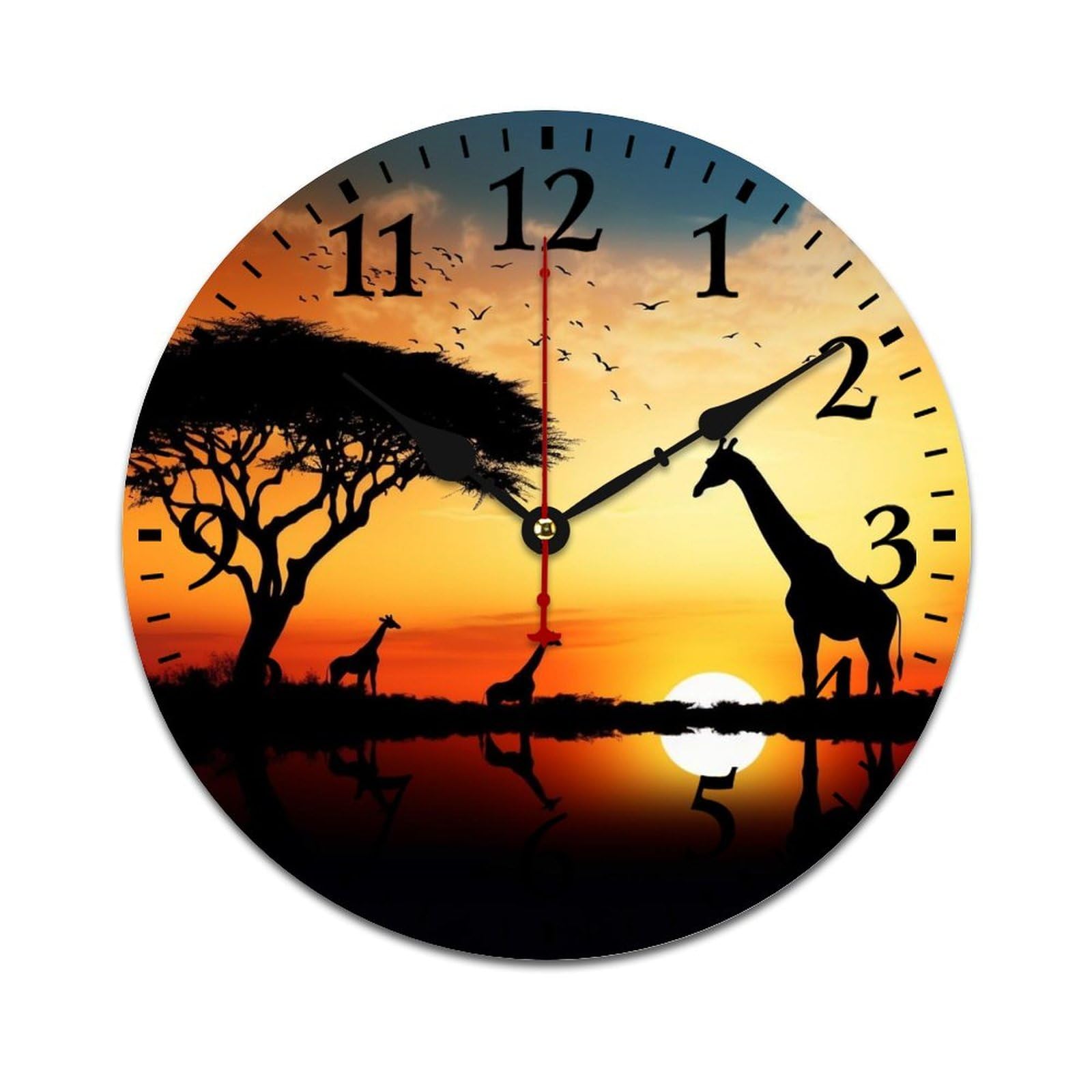 NTVOWPZO 10 Inch Wall Clock Wooden Giraffe Sunset Battery Operated Wall Clocks Silent Non-Ticking Square Wall Clock for Living Room Kitchen Home Office Wall Decorative Clocks