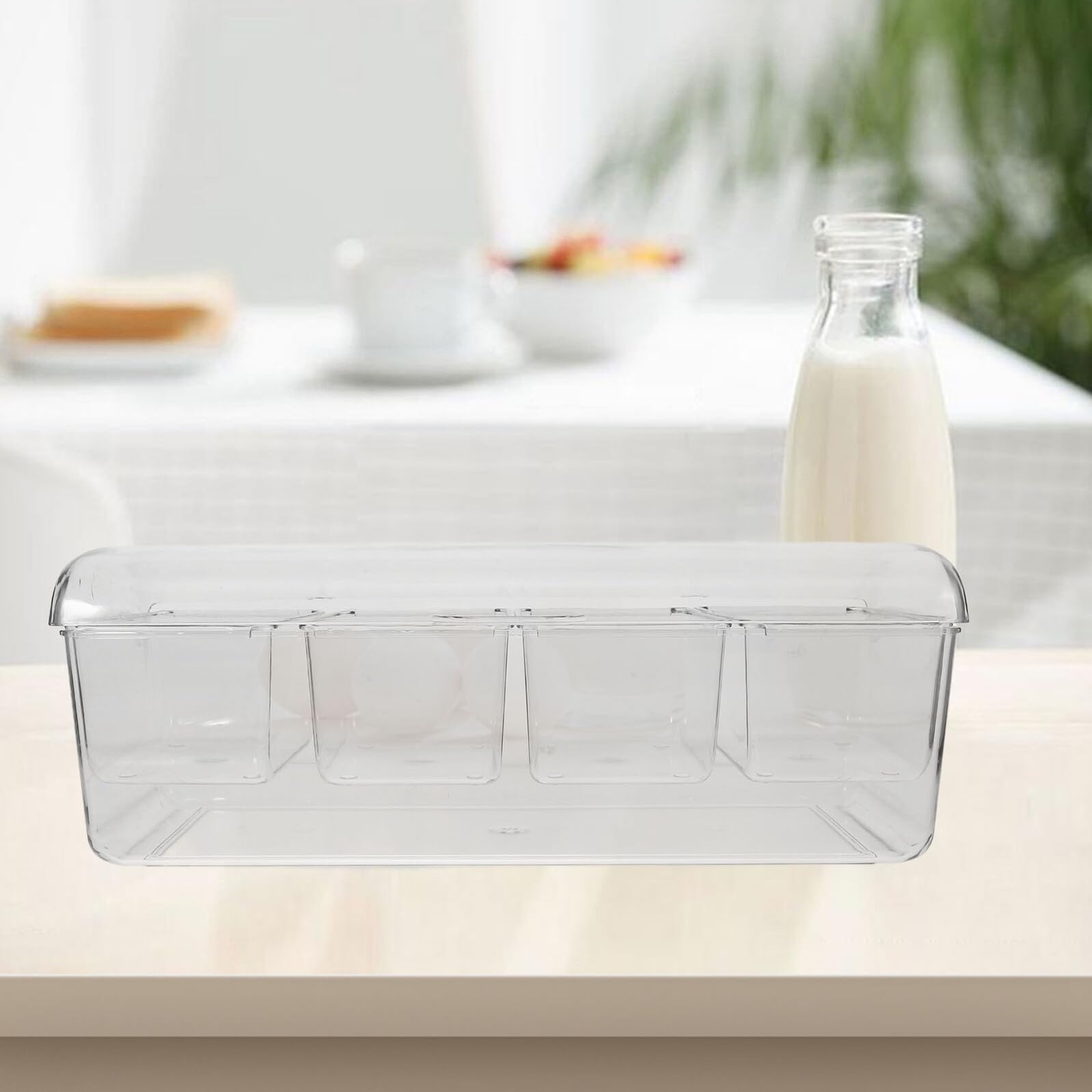 TEHAUX Set 1 Contenitore per Insalata Refrigerato con 4 Scomparti Separati in Pet, Multifunzionale con Coperchio, per Picnic e Bbq All'aperto