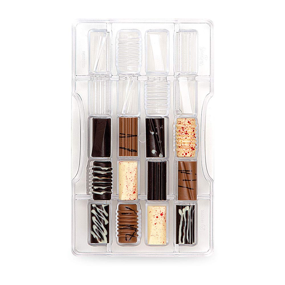 Decora 0050141 Stampo Professionale Cioccolatino Cilindri Fantasia 20 Cavità, 33 X 16 X 8 h 20 mm, In Policarbonato, Ideale per Realizzare Cioccolatini Lucidi, Design Professionale, Made in Italy