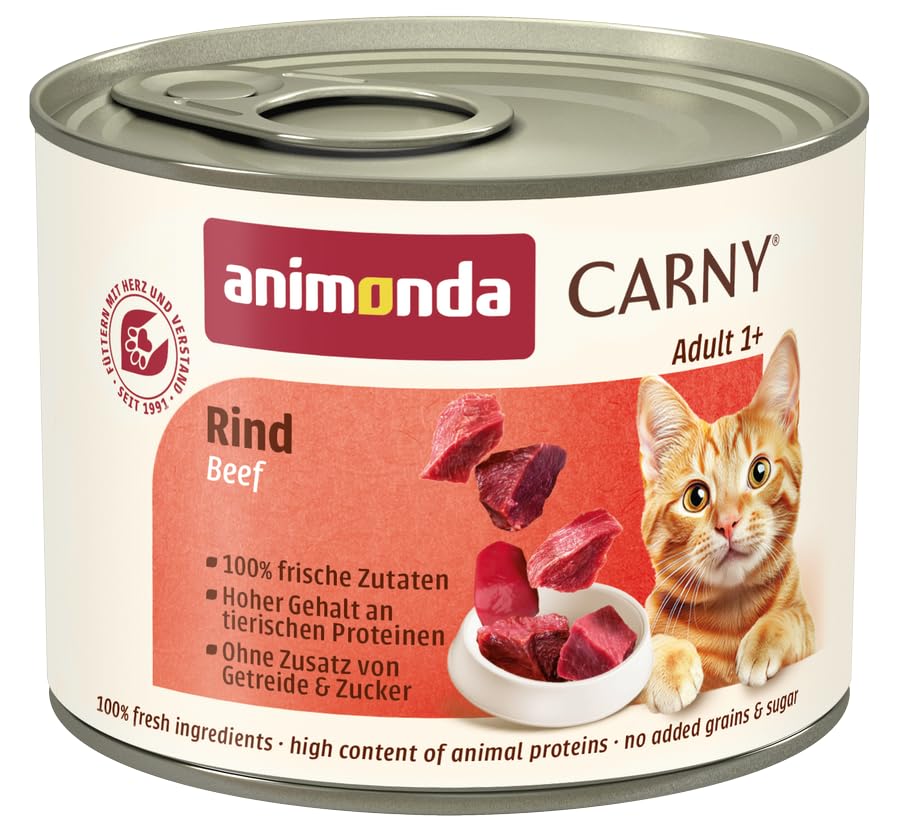 animonda Carny Katzen Nassfutter Rind pur (6 x 200g), getreidefreies Katzen Nassfutter ohne Zucker, mit frischen fleischigen Zutaten