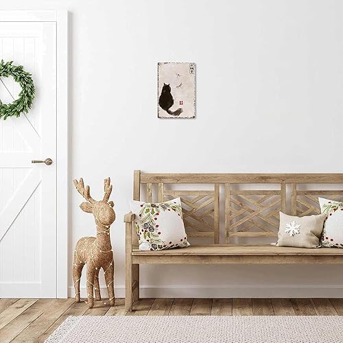 Miniatura 6 de Cartel de hojalata japonés vintage japonés con diseño de libélula, diseño de gato retro, placa de metal divertida para el hogar, dormitorio, sala de