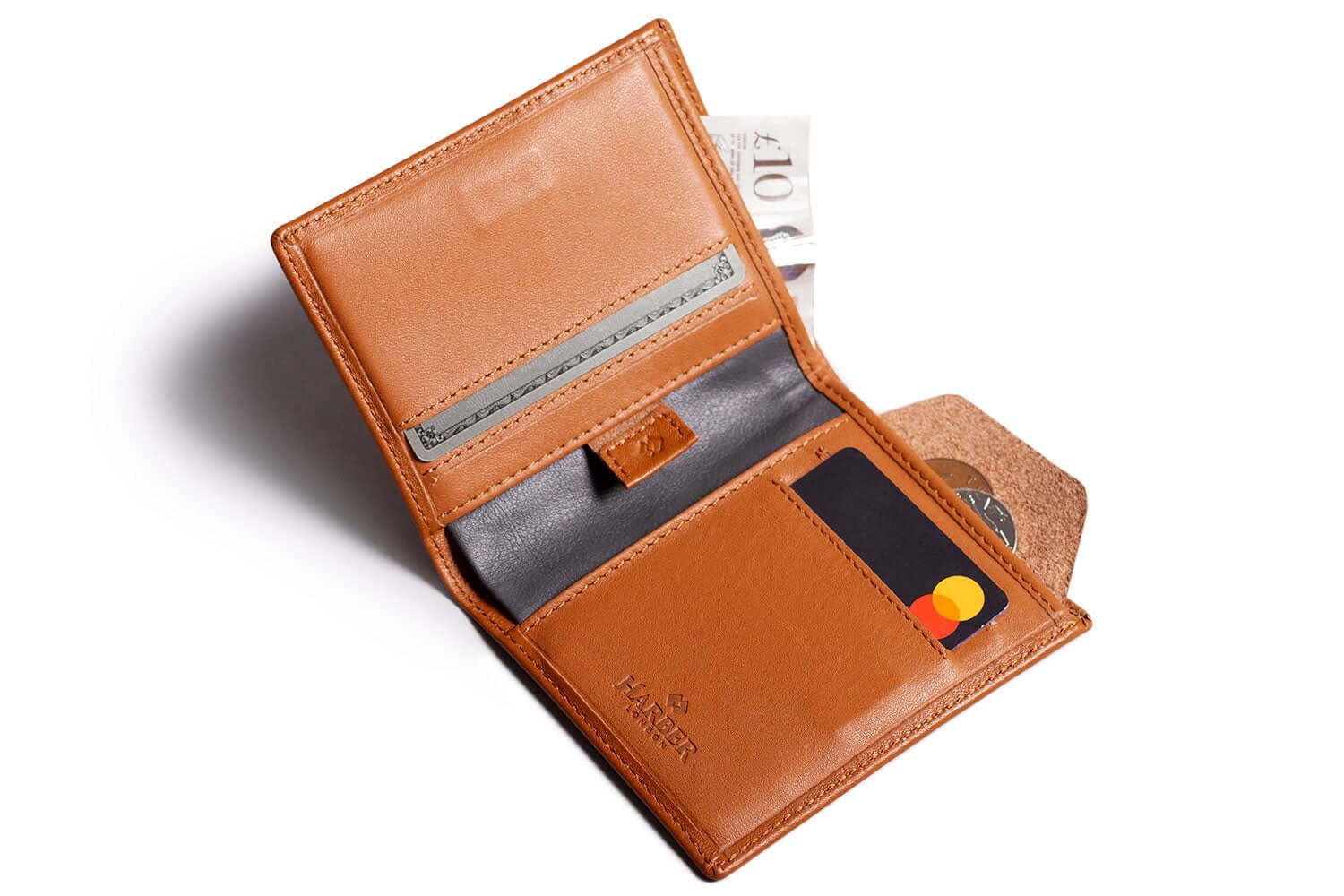 Harber London - Cartera Bifold de Piel con protección RFID, para 18 Tarjetas de crédito y Billetes, con Bolsillo para Monedas | Color Piel | Hecho a Mano