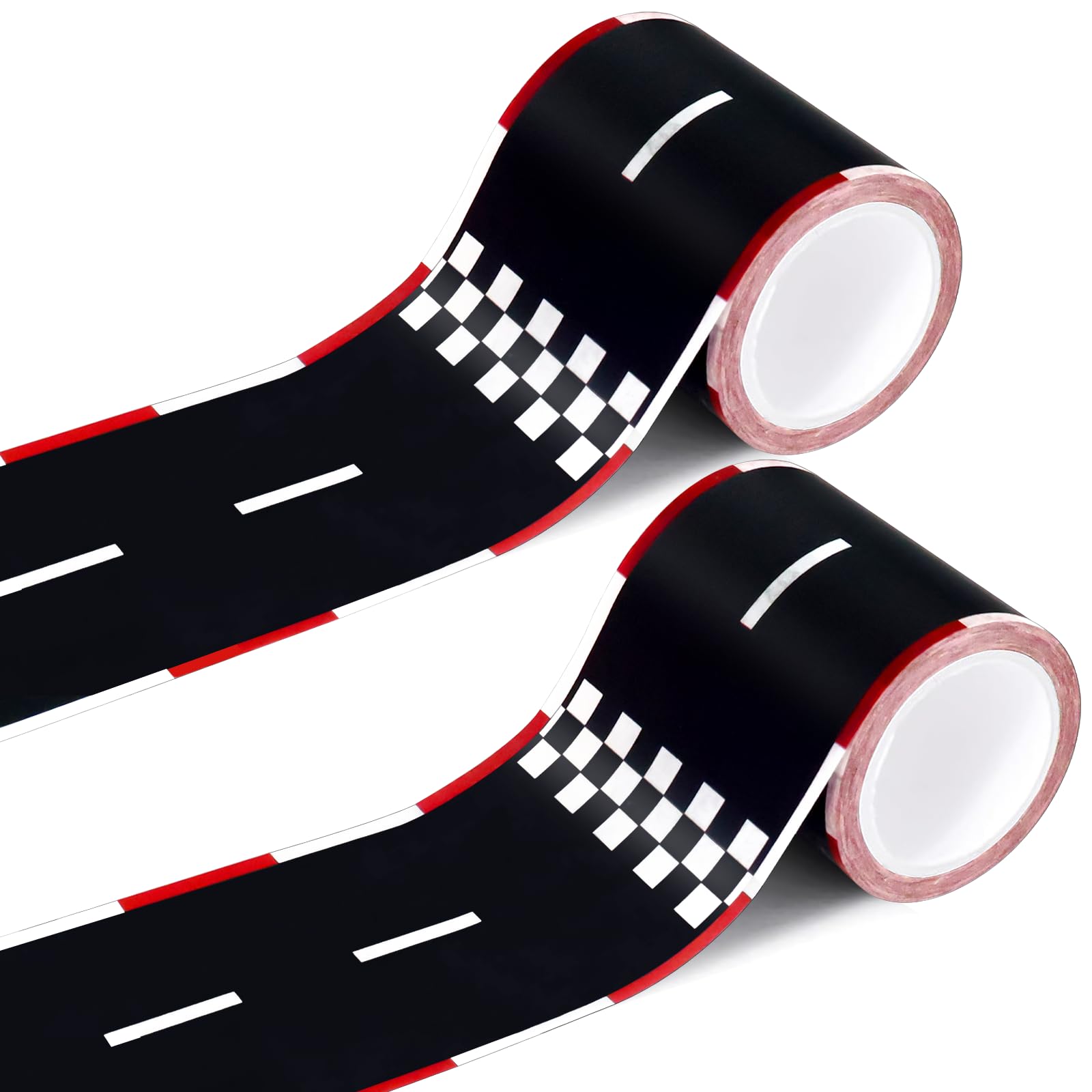 JCTHKUKU 2 Rolls Roadway Tape, Black and Red Checkered Racing Tape, 2.4 Inch Wide x 33 FT Long, Kids Birthday Party Decoration