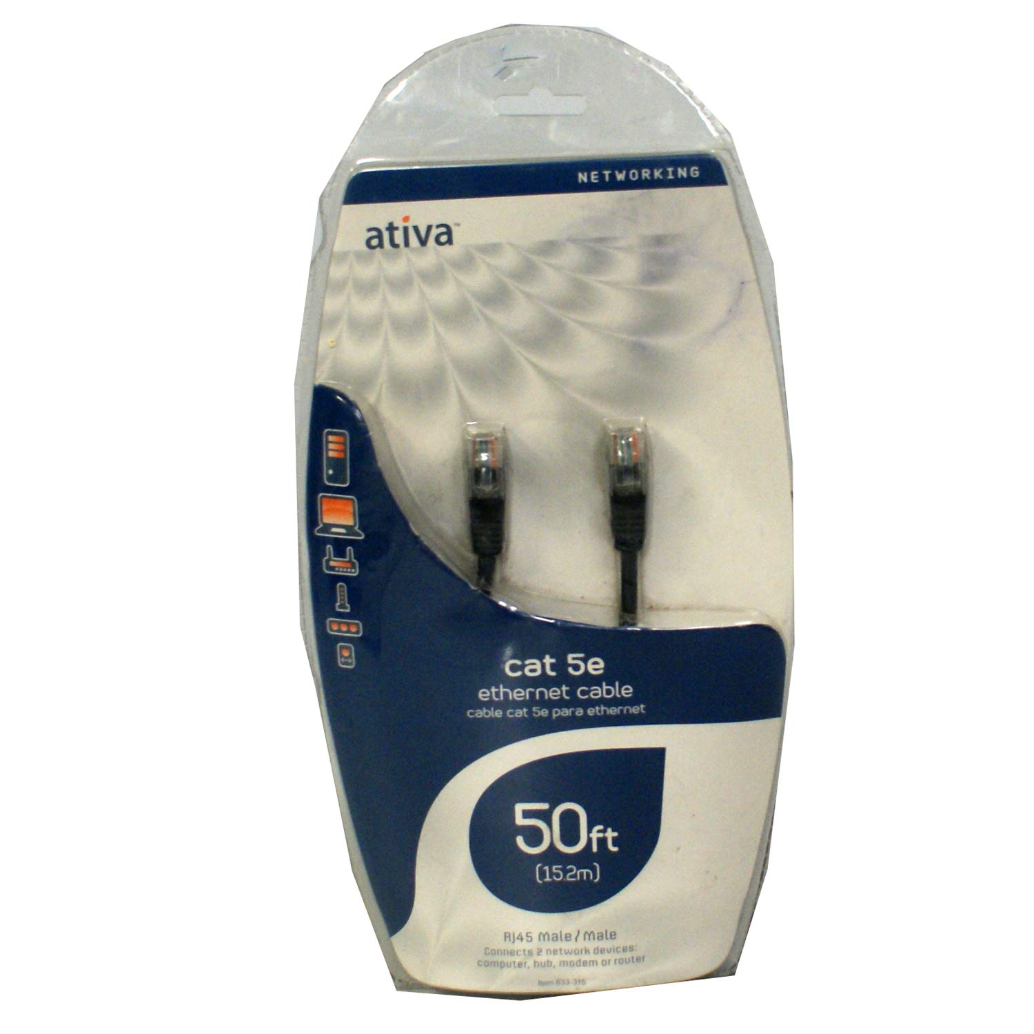 Olde Time Mercantile Ativa(R) Cat 5e Network Cable with RJ45 Connector, 50ft, Black