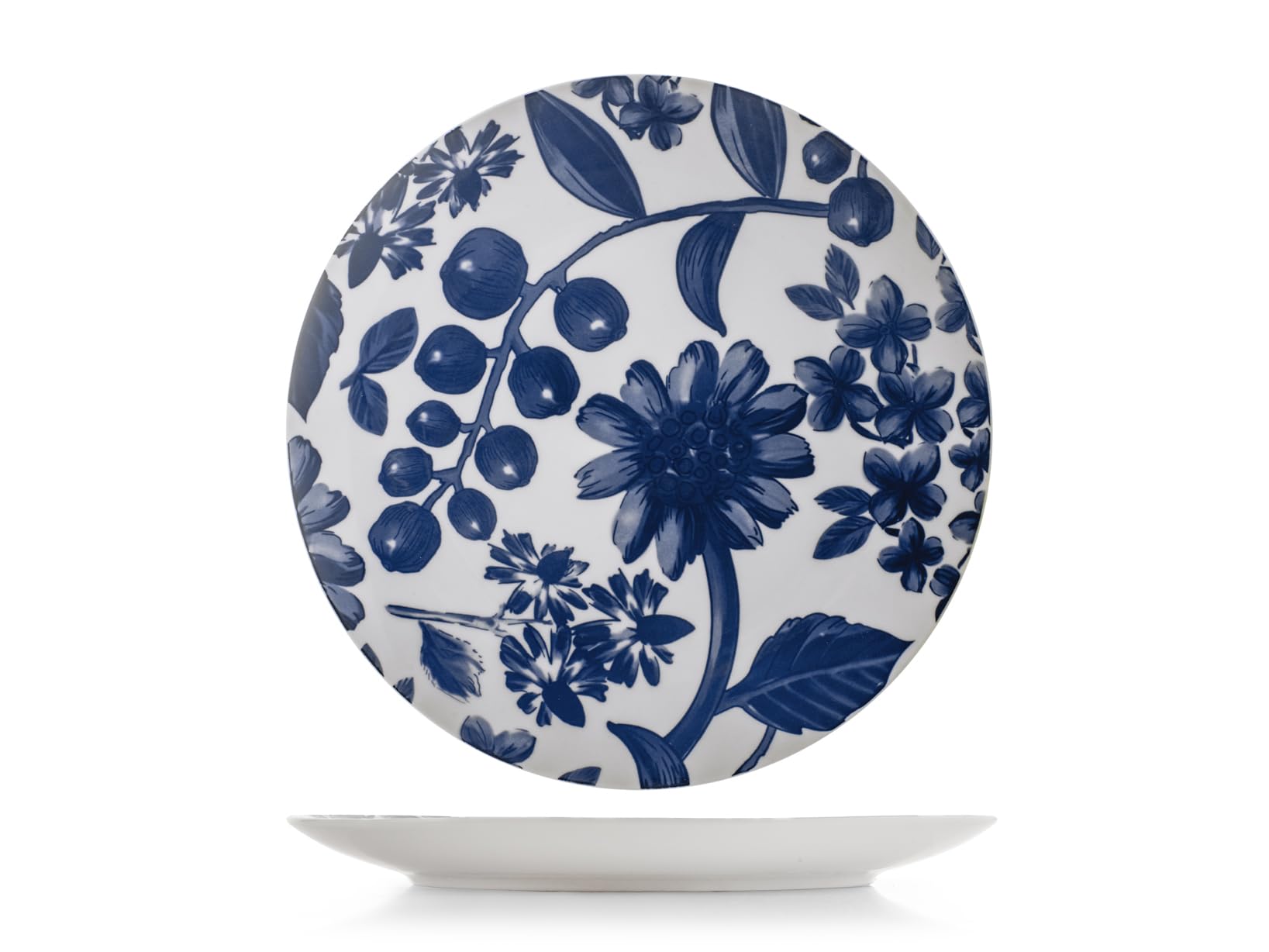 H&H, Set of 6 Grandiflora Dinner Plates in Blue Porcelain Decorated, 27 cm - Elegance and Functionality for Any Table