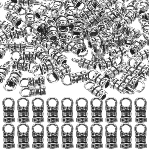 HEALLILY 100pcs Metal Ends Cord Caps Fasteners Clasp Leather Cord Finding Kit for Jewelry Tassel Bracelet Making 2mm Holes