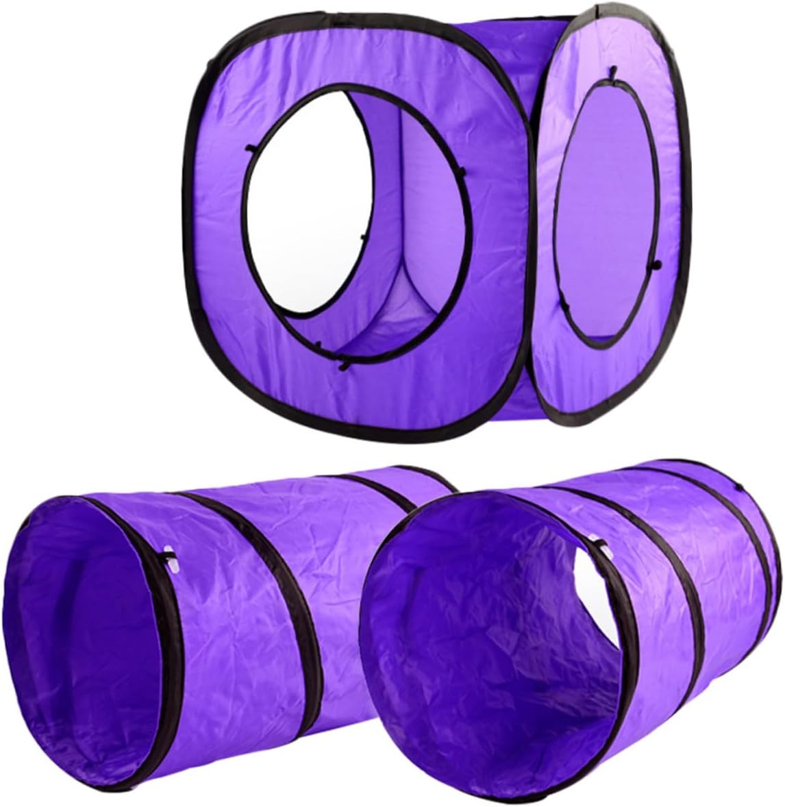 3-Piece Foldable Cat Tunnel Toy Set Collapsible 3-Way Cat Tube for Kittens and Small Pets Crinkle Sound Interactive Play Tent for Indoor Use