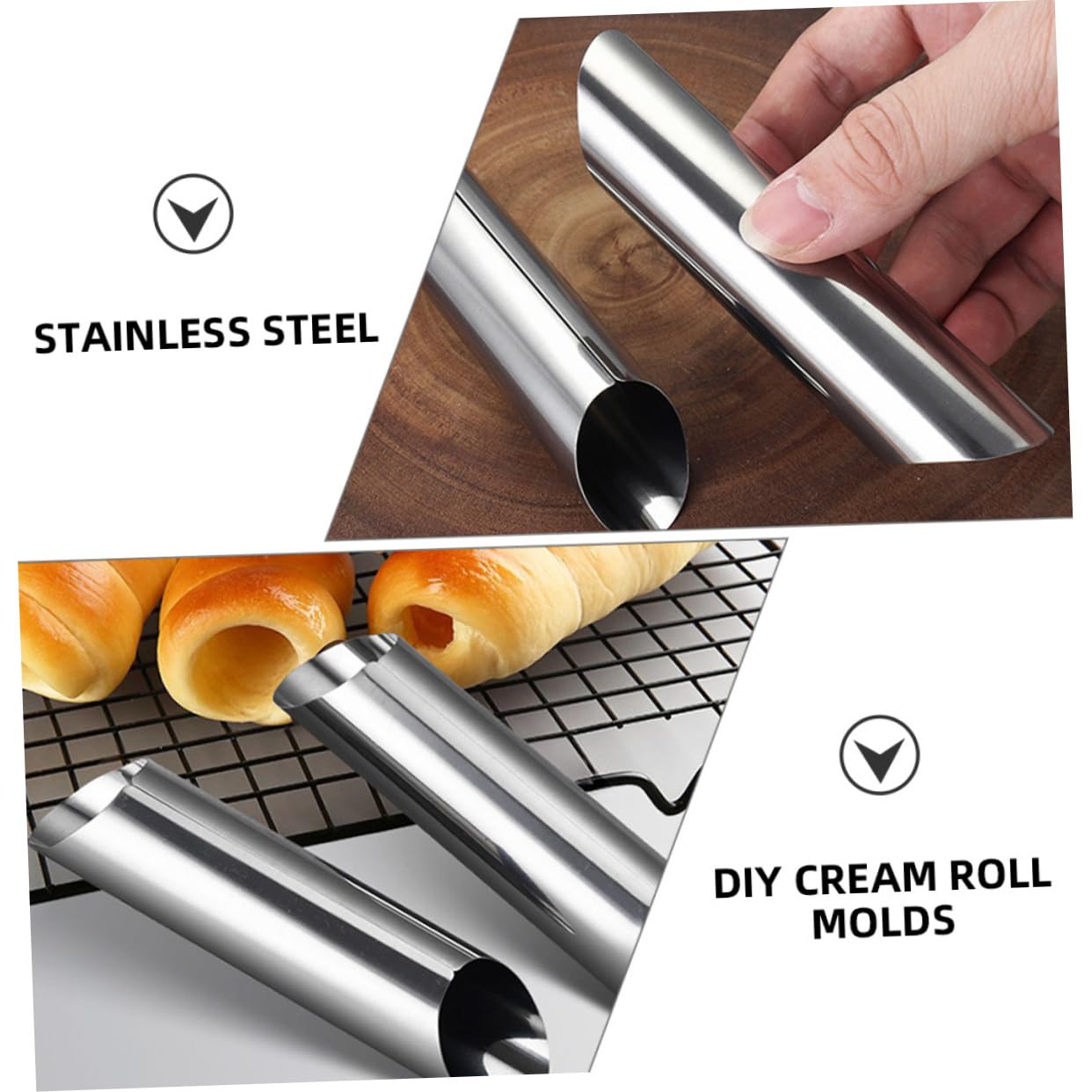 SHOWERORO Molde de Cuerno de Acero Inoxidable para Croissants 30 Piezas, Ligero y Fácil de Usar, Adecuado para Hornear Repostería en Casa
