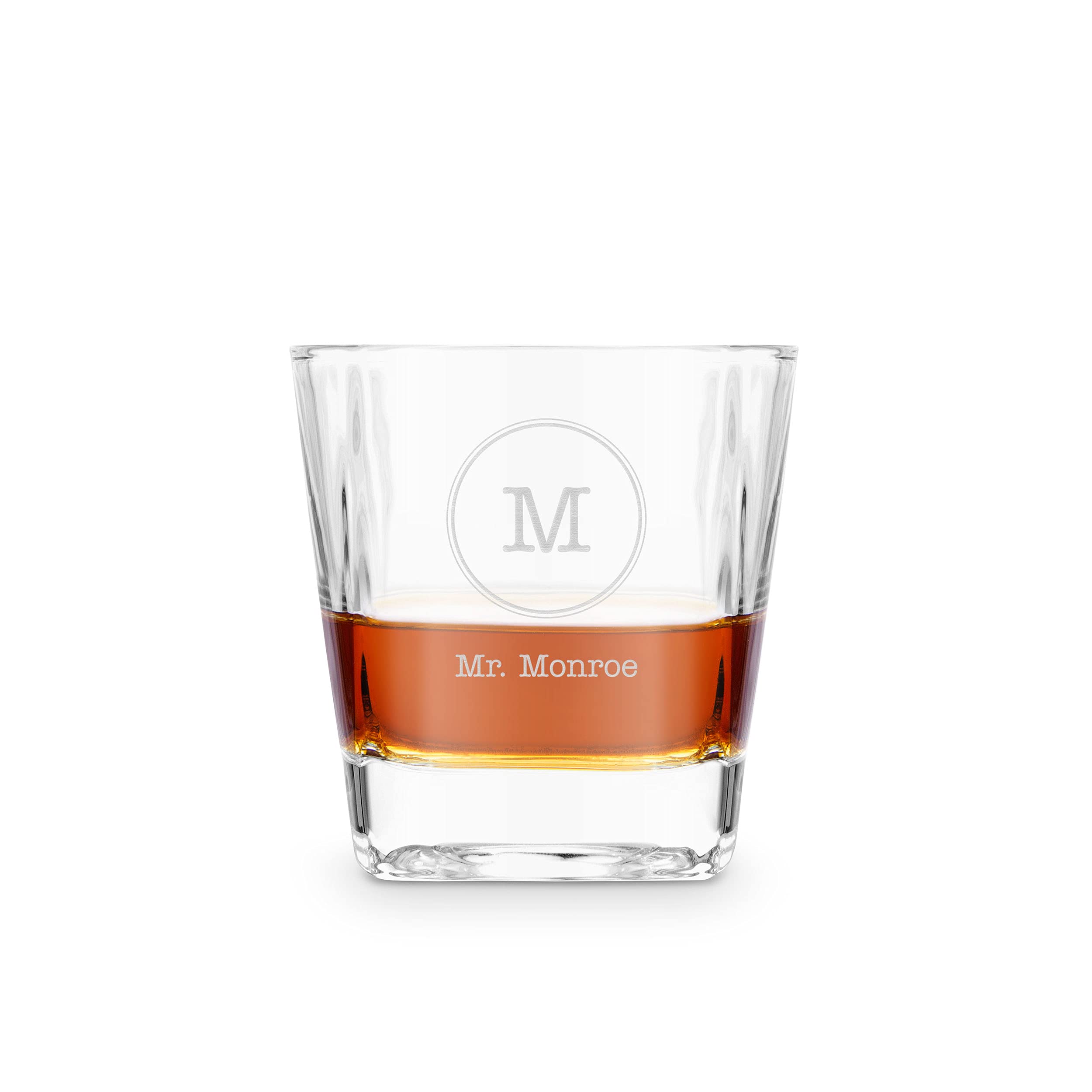 WEDDINGSTAR Custom Square Whiskey Glass 8oz Personalized Engraving - Circle Monogram
