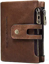 Carteira de Couro Legítimo Masculina com Zíper Duplo, Porta-Cartões (9 Slots), Porta-Fotos, Porta-Moedas, Compartimento para Notas e Celular, Hardware de Qualidade, Luxo – Cor Marrom