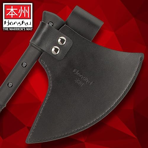 Miniatura 3 de HONSHU Karito - Hacha de batalla con funda de cuero, hoja de acero inoxidable 7Cr13, mango de nailon moldeado por inyección resistente a los